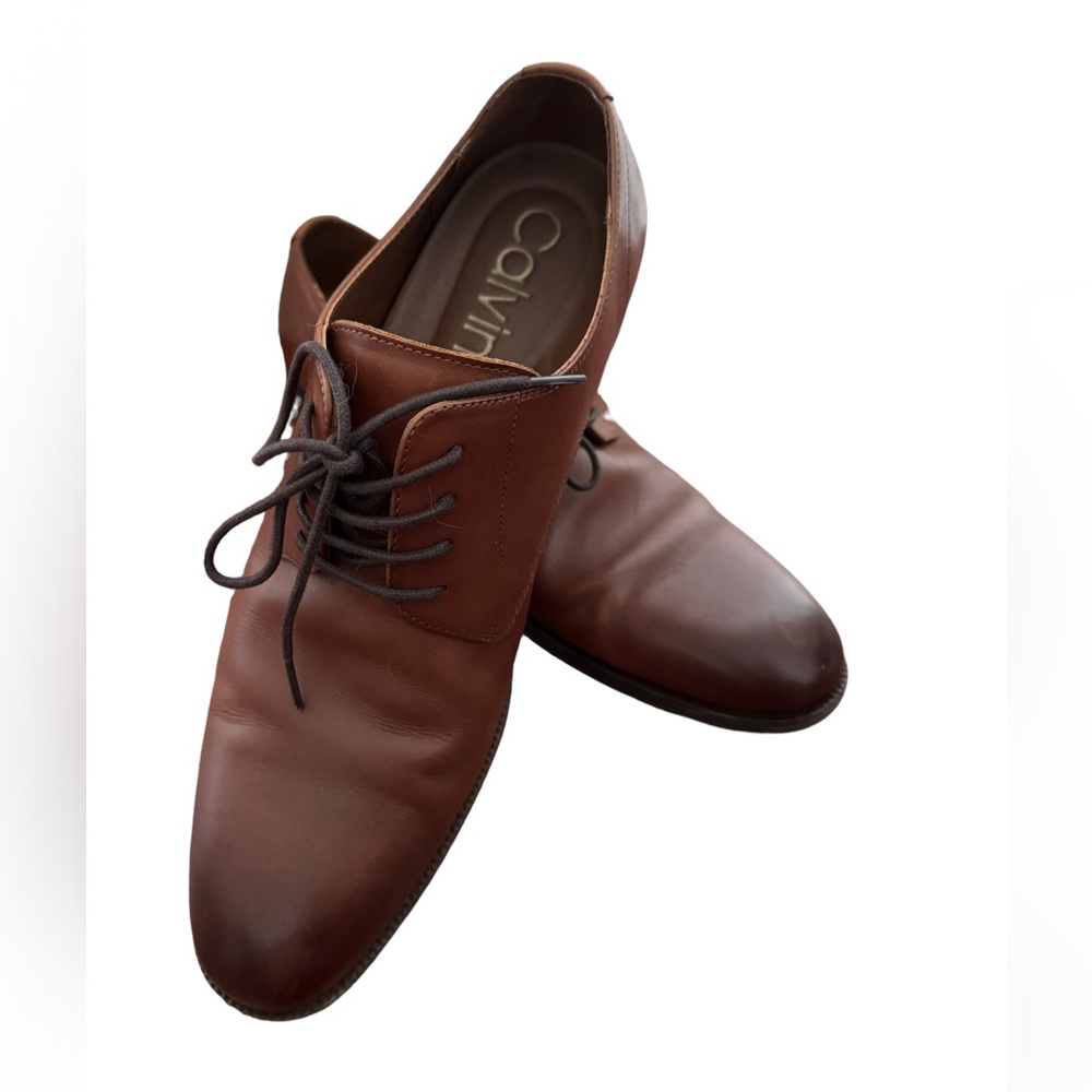 Calvin Klein CM Jack Dress Cap Toe Oxford Brown Faux Leather Shoe